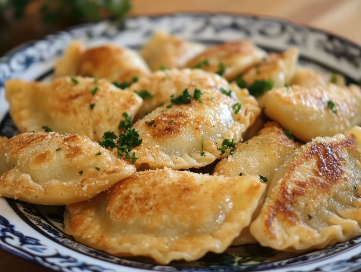 Podsmażone pierogi z kaszą gryczaną i serem